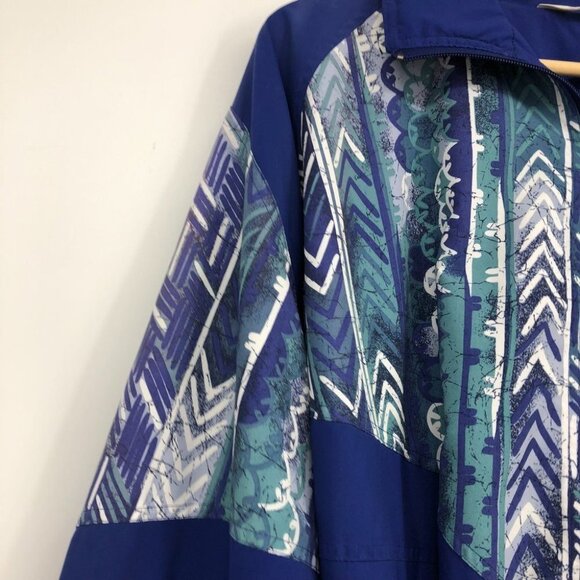 VINTAGE 1980s cobalt blue printed windbreaker jacket by Shamrock unisex XL - Picture 12 of 16